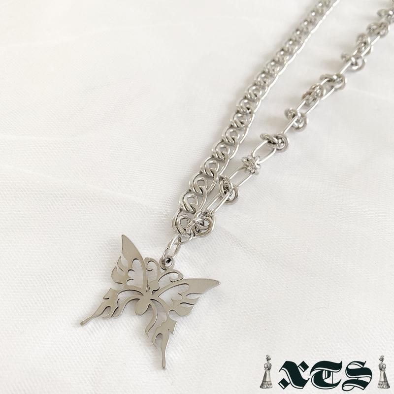 XTS 蝶々 アシメチェーン ネックレス SILVER