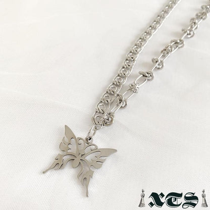 XTS 蝶々 アシメチェーン ネックレス SILVER