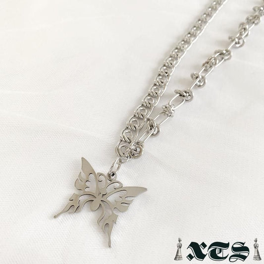 XTS 蝶々 アシメチェーン ネックレス SILVER