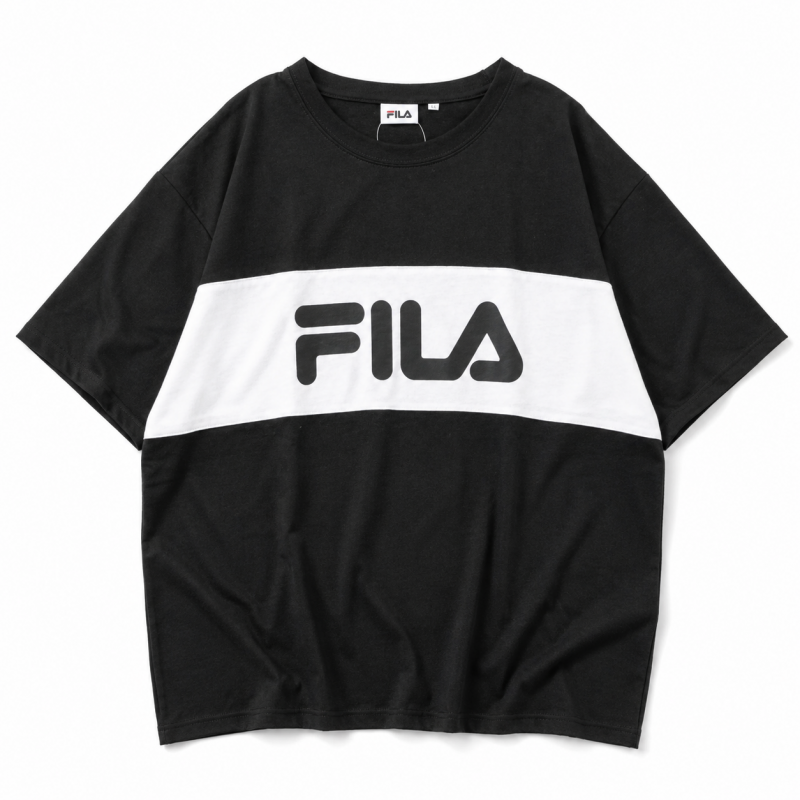 FILA フィラ 配色切り替えロゴプリントクルーネック 半袖Tシャツ BLACK