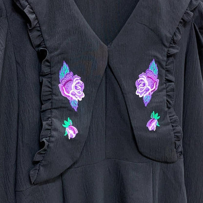 ゴシックローズ刺繍ロングワンピース BLACK