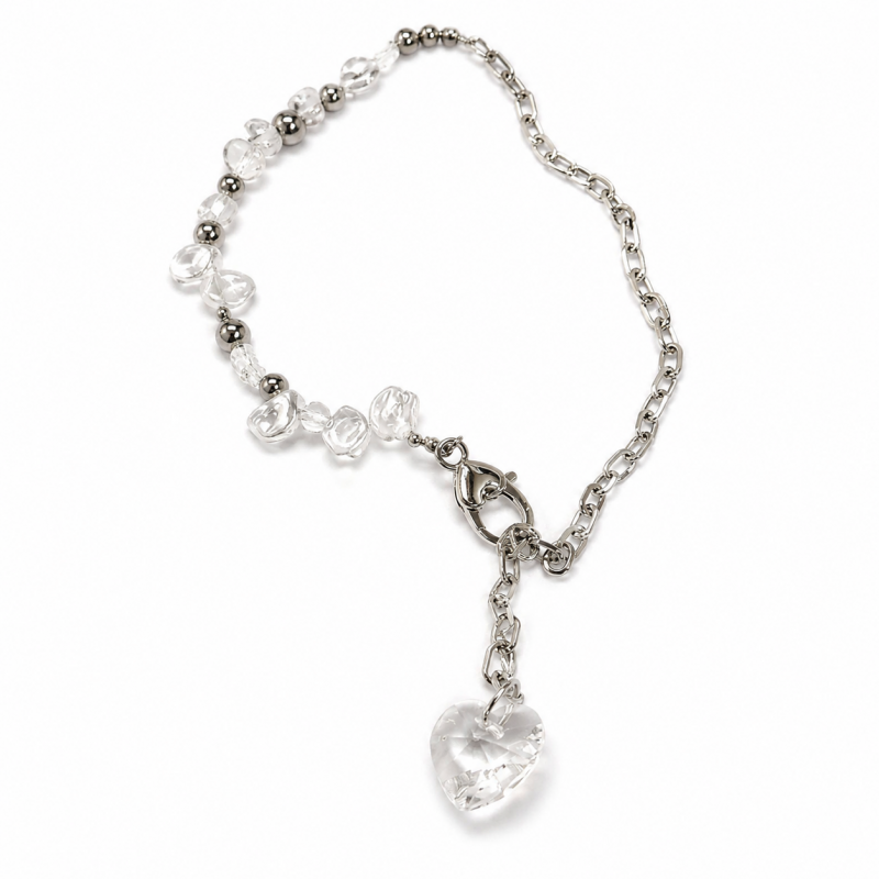 クリアハート パールチェーン ネックレス SILVER