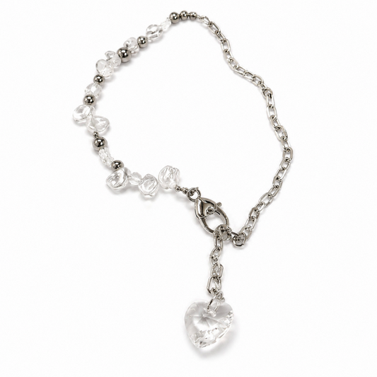 クリアハート パールチェーン ネックレス SILVER