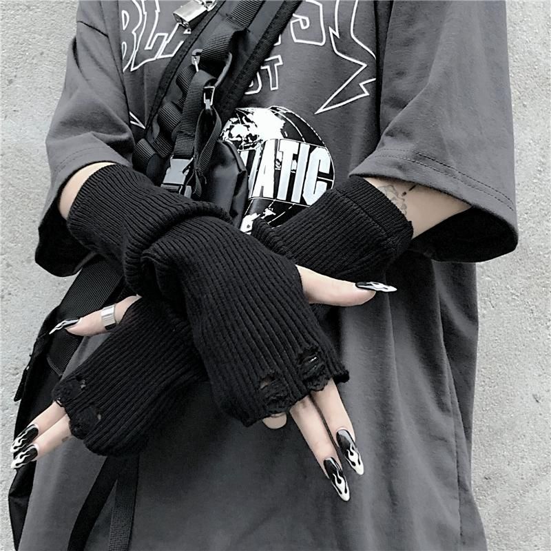 ダメージ加工 アームカバー BLACK