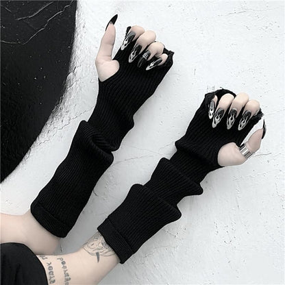 ダメージ加工 アームカバー BLACK