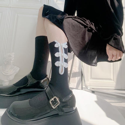 チャイナボタン 長め丈 ソックス BLACK