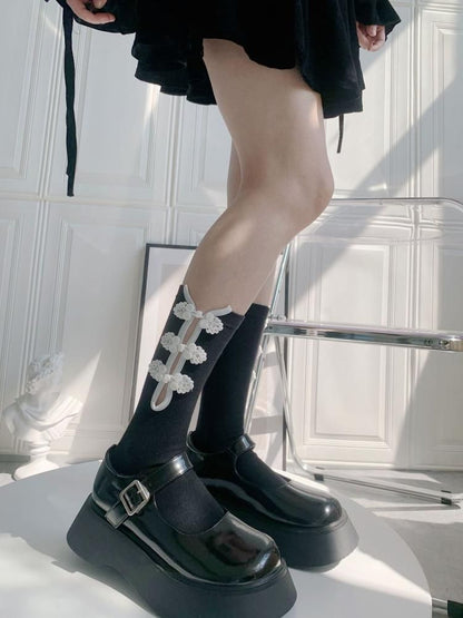 チャイナボタン 長め丈 ソックス BLACK