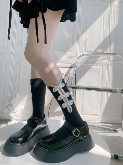 チャイナボタン 長め丈 ソックス BLACK