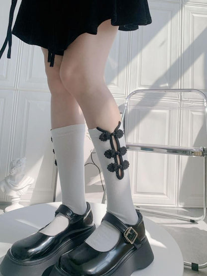 チャイナボタン 長め丈 ソックス WHITE