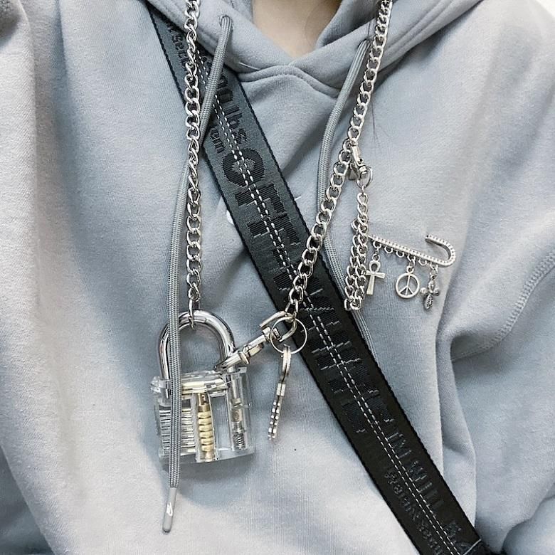 BIG クリア南京錠 チェーン ネックレス SILVER シルバー
