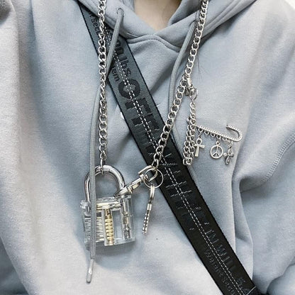 BIG クリア南京錠 チェーン ネックレス SILVER シルバー