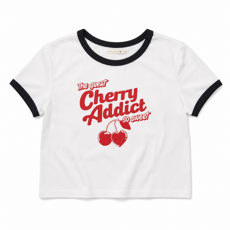 チェリー さくらんぼ リンガー チビTシャツ WHITE