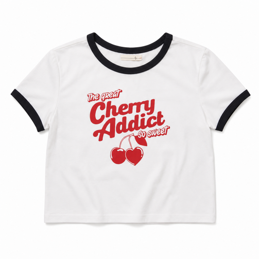 チェリー さくらんぼ リンガー チビTシャツ WHITE