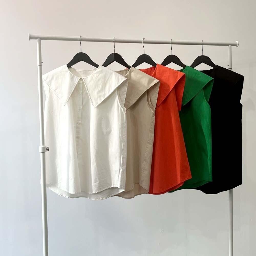 ブロードセーラーカラー ノースリーブ ブラウス WHITE