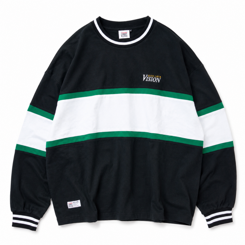 VISION STREET WEAR リブライン切り替え ロンT BLACK