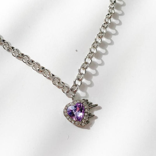 ビジューハート チェーンネックレス PURPLE