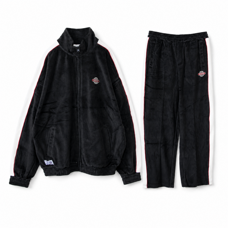 VISION STREET WEAR サイドライン ベロアジャージ セットアップ BLACK
