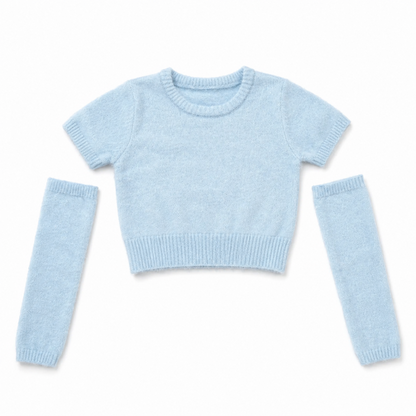 フェザーモール半袖アームウォーマー付 Tシャツ BLUE