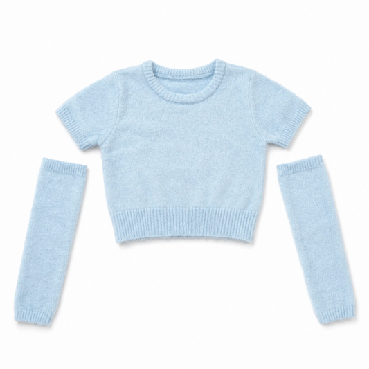 フェザーモール半袖アームウォーマー付 Tシャツ BLUE