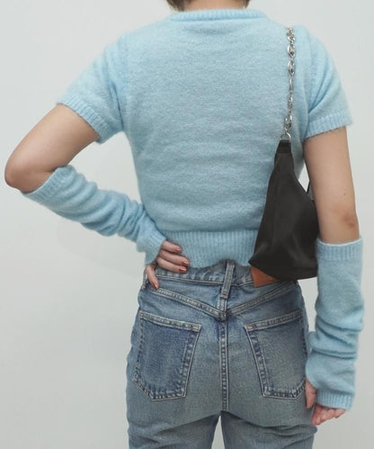 フェザーモール半袖アームウォーマー付 Tシャツ BLUE