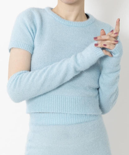 フェザーモール半袖アームウォーマー付 Tシャツ BLUE