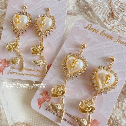 Purple Cream ガーリーホワイトローズ ピアス・イヤリング GOLD P1275