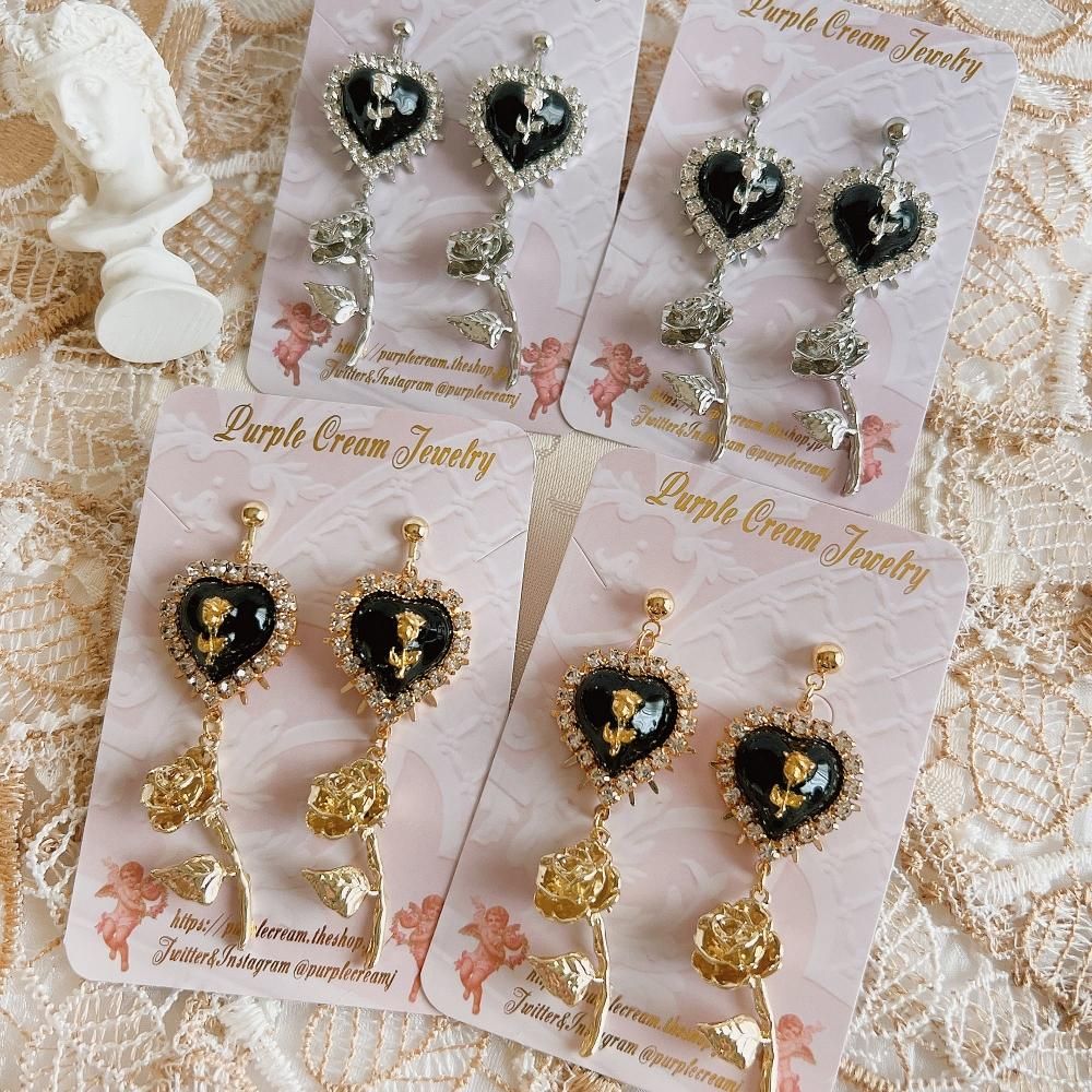 Purple Cream ガーリーホワイトローズ ピアス・イヤリング GOLD P1276