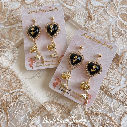 Purple Cream ガーリーホワイトローズ ピアス・イヤリング GOLD P1276