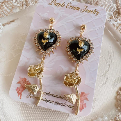 Purple Cream ガーリーホワイトローズ ピアス・イヤリング GOLD P1276