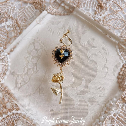 Purple Cream ガーリーホワイトローズ ピアス・イヤリング GOLD P1276