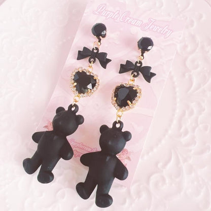 Purple Cream ファンシーブラック テディベア ピアス P1244 BLACK
