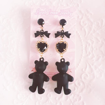 Purple Cream ファンシーブラック テディベア ピアス P1244 BLACK