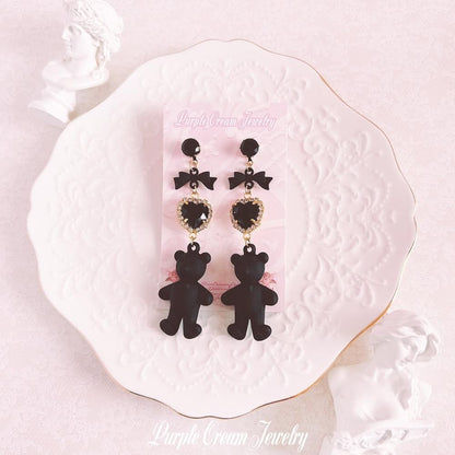 Purple Cream ファンシーブラック テディベア ピアス P1244 BLACK