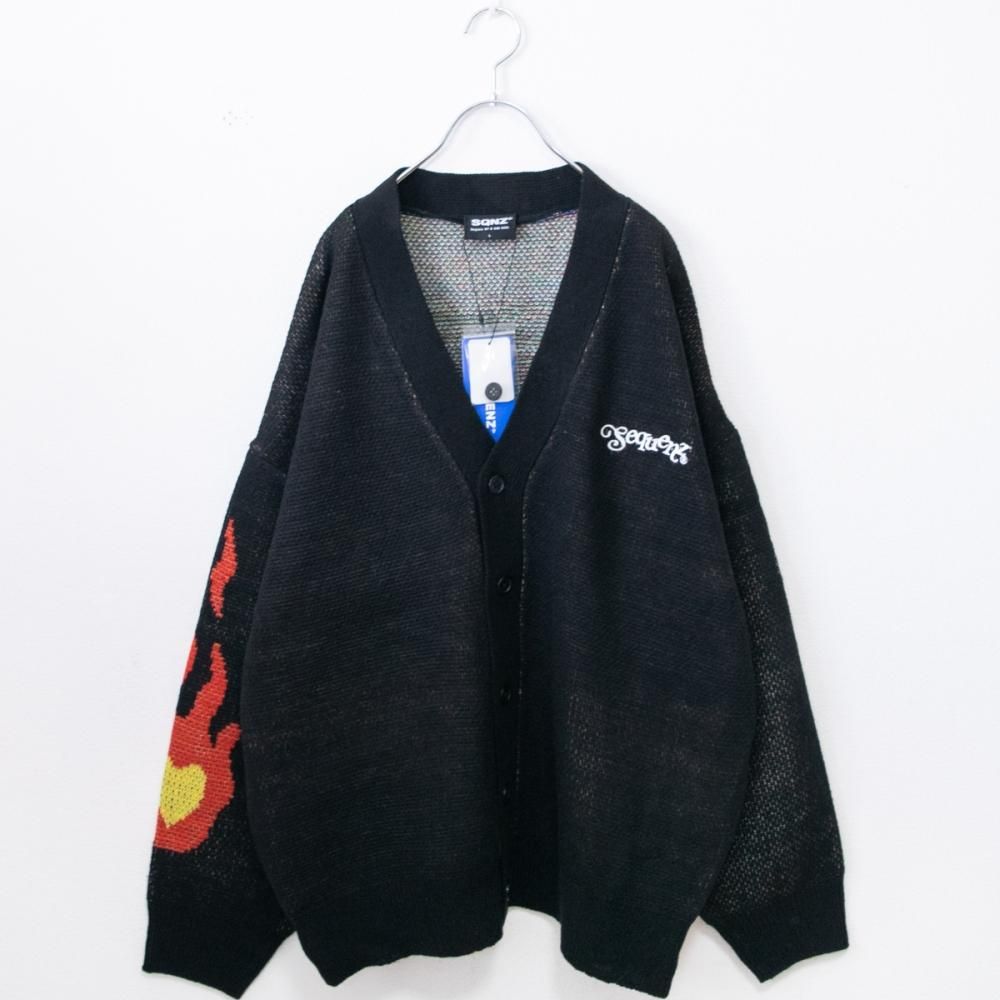 SEQUENZ 1pt刺繍 ヒッピー 花柄 ジャガードニット カーディガン BLACK