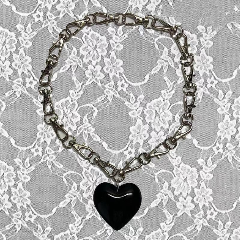 BIG ブラックハート モチーフ クリップチェーン ネックレス SILVER BLACK