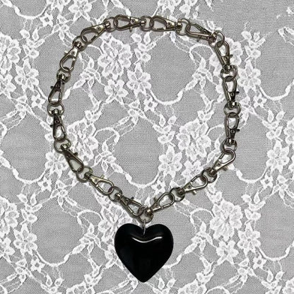 BIG ブラックハート モチーフ クリップチェーン ネックレス SILVER BLACK