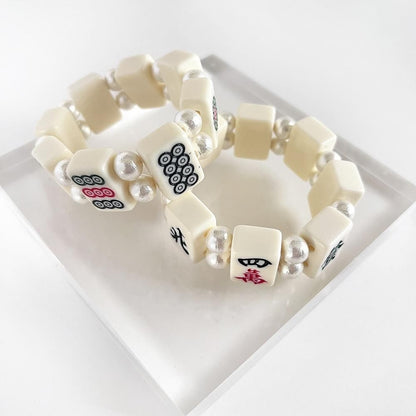 XTS 麻雀牌シリーズ 象牙牌 パールビーズ ブレスレット WHITE