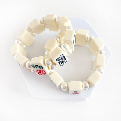 XTS 麻雀牌シリーズ 象牙牌 パールビーズ ブレスレット WHITE