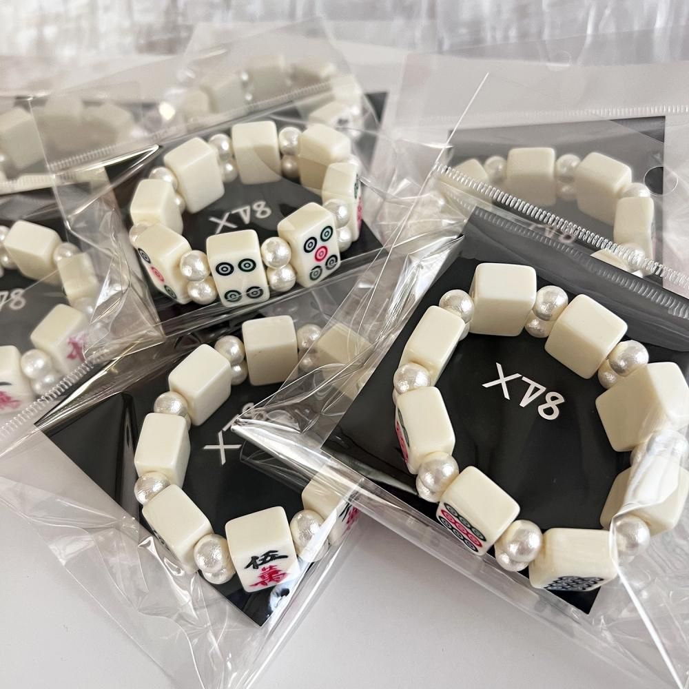 XTS 麻雀牌シリーズ 象牙牌 パールビーズ ブレスレット WHITE
