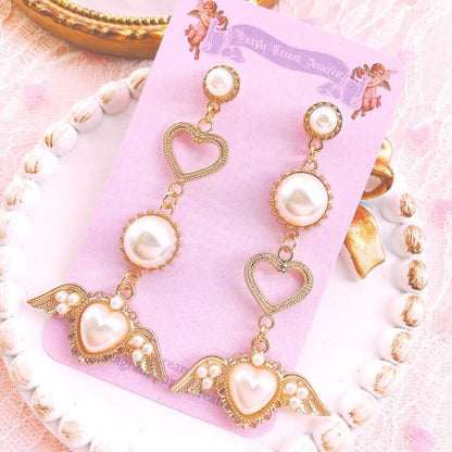 Purple Cream パールハートウィングピアス P538