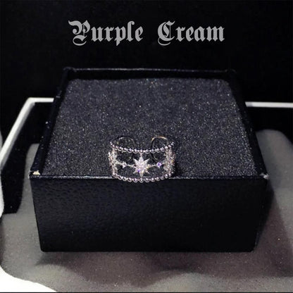 Purple Cream ワイドキラキラストーンリング P406