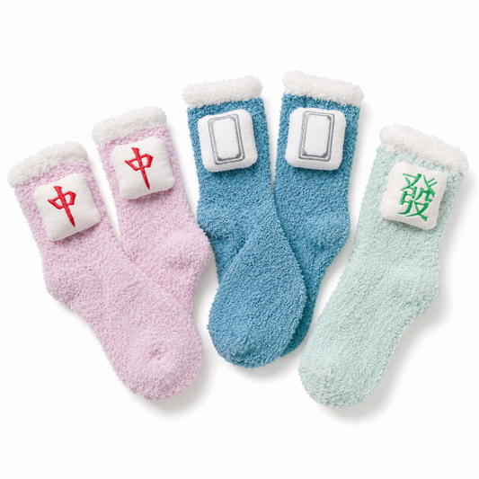 麻雀牌 三元牌 もこもこ ソックス BLUE PINK GREEN YK0659
