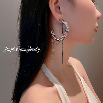Purple Cream ストーンチェーンフープピアス P1237