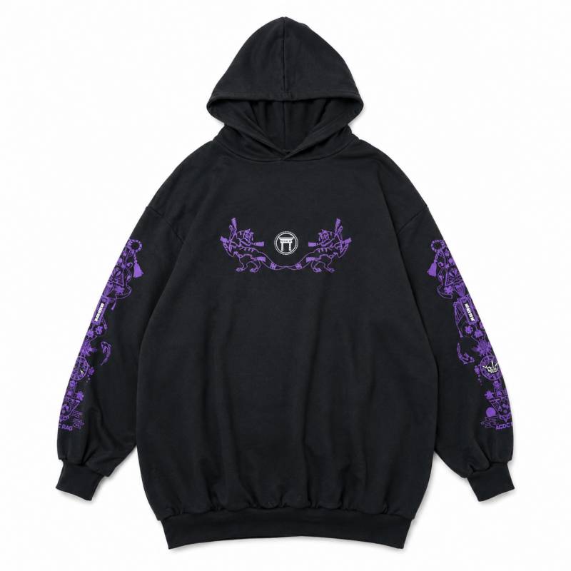 ACDC RAG 稲荷 パーカー 原宿系 和風 着物 狐 BLACK/PURPLE