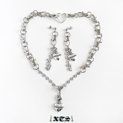 XTS ハート コラソン チェーン ピアス イヤリング SILVER TS0294