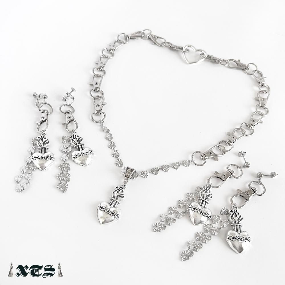 XTS ハート コラソン チェーン ピアス イヤリング SILVER TS0294