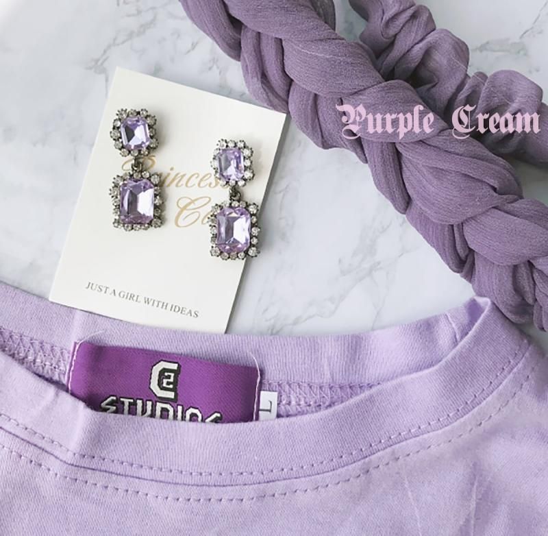 Purple Cream スクエアビジューピアス P121