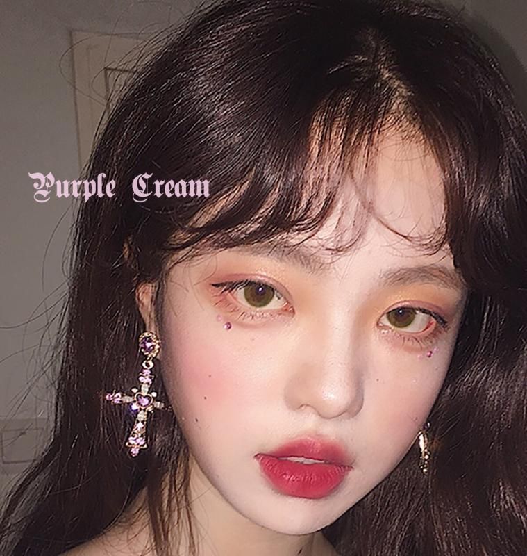 Purple Cream ラインストーンクロスピアス P038