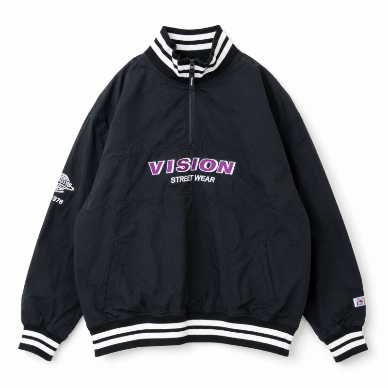 VISION STREET WEAR ＜ユニセックス＞ハーフZIPナイロンプルオーバー BLACK