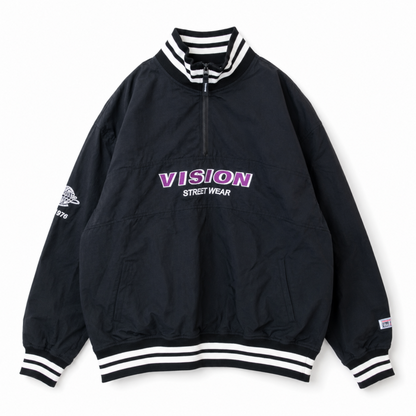 VISION STREET WEAR ＜ユニセックス＞ハーフZIPナイロンプルオーバー BLACK